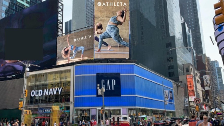 The Gap flagship in Times Square features Athleta's size-inclusive imagery.