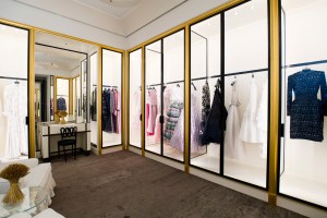 Dresses from Virginie Viard's spring collection hang in Chanel's renovated haute couture salon in Paris.