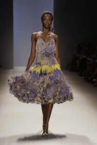 A model on the runway at Tracy Reese's spring 2009 RTW show at Bryant Park's Promenade in New York City.