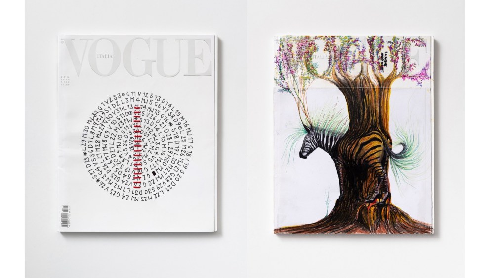 Artworks by Letizia Cariello (left) and Simone Berti (right)