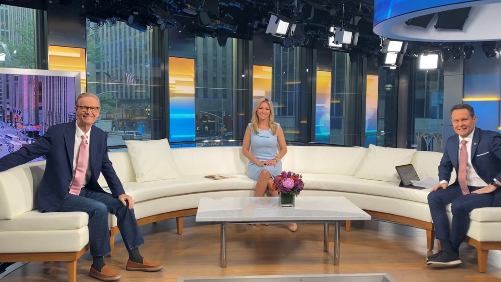 Fox & Friends co-hosts Steve Doocy, Ainsley Earhardt and Brian Kilmeade return to their sofa.