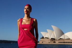 SYDNEY, AUSTRALIA - MAY 31: A model walks the runway during the BONDI BORN show during Afterpay Australian Fashion Week 2021 Resort '22 Collections at the Northern Wharf Boardwalk, Circular Quay, on May 31, 2021 in Sydney, Australia. (Photo by Cameron Spencer/Getty Images)