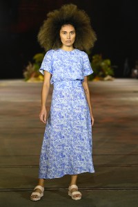 SYDNEY, AUSTRALIA - JUNE 02: A model walks the runway in a design by Amber Days during the First Nations Fashion + Design show during Afterpay Australian Fashion Week 2021 Resort '22 Collections at Carriageworks on June 02, 2021 in Sydney, Australia. (Photo by Stefan Gosatti/Getty Images)