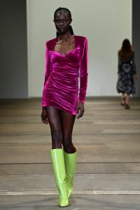 SYDNEY, AUSTRALIA - MAY 31: A model walks the runway during the Rebecca Vallance show during Afterpay Australian Fashion Week 2021 Resort '22 Collections at Carriageworks on May 31, 2021 in Sydney, Australia. (Photo by Stefan Gosatti/Getty Images)