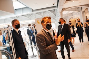 Emmanuel Macron at the re-opening of the Samaritaine Paris Pont-Neuf department store in Paris.