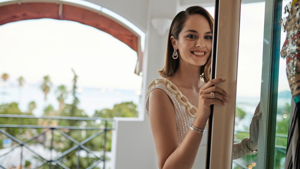 Actress Noemie Merlant poses for a portrait before her premiere at the 74th Cannes Film Festival on July 14, 2021 in Cannes, France.