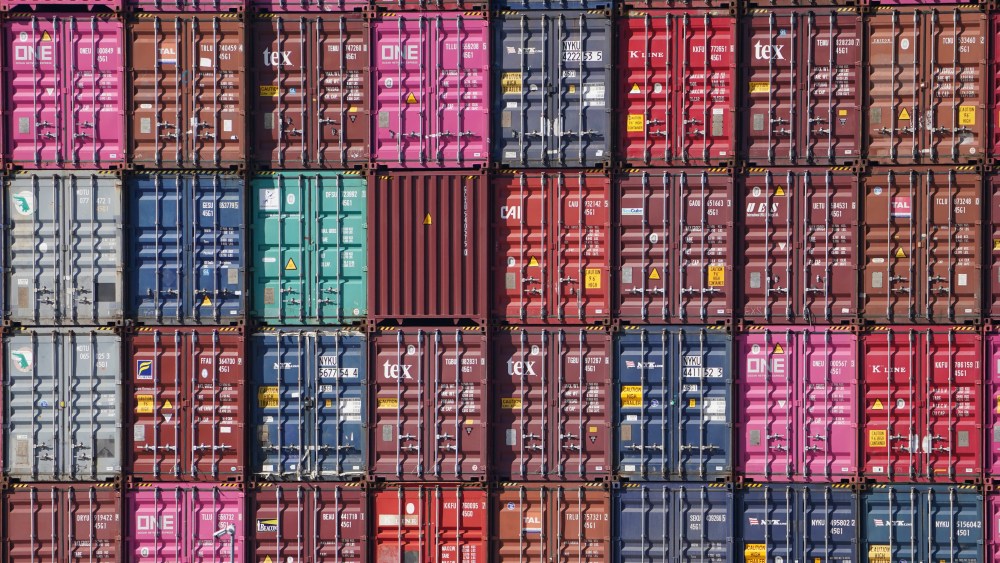 14 June 2021, Hamburg: Containers are stacked on a container ship at the Burchardkai terminal. Photo by: Marcus Brandt/picture-alliance/dpa/AP Images