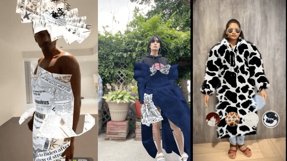 Snapchat augmented reality lenses from fashion week in 2021. Pictured: Lenses for Paris, London and New York.