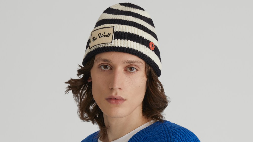 Mowel wearing a beanie designed by Sheep Inc. x Daniel Fletcher