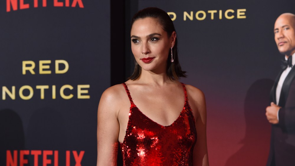 Gal Gadot Red Loewe Dress at Red Notice Premiere