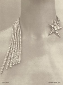 Robert Bresson photography of "Comète" necklace created by Gabrielle Chanel in 1932 for her "Bijoux de Diamants" collection.