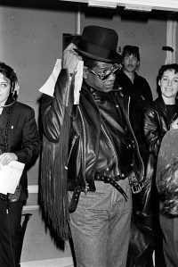 Andre Leon Talley backstage at the Perry Ellis runway show in 1992