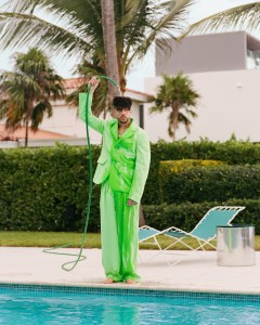 Bad Bunny in the teaser campaign for the Jacquemus "Le Splash" collection.
