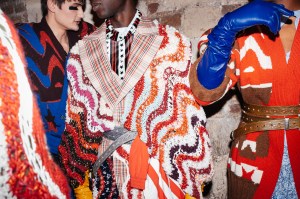 Backstage at Matty Bovan RTW Fall 2022 ​on February 19th, 2022 in London.