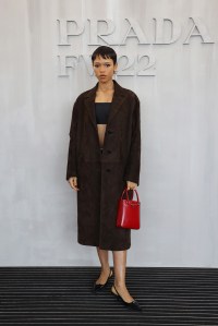 MILAN, ITALY - FEBRUARY 24: Taylor Russell attends Prada Fall 2022 Womenswear Fashion Show on February 24, 2022 in Milan, Italy. (Photo by Vittorio Zunino Celotto/Getty Images for Prada)