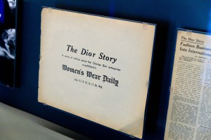 A WWD report from 1953 on display at La Galerie Dior in Paris.