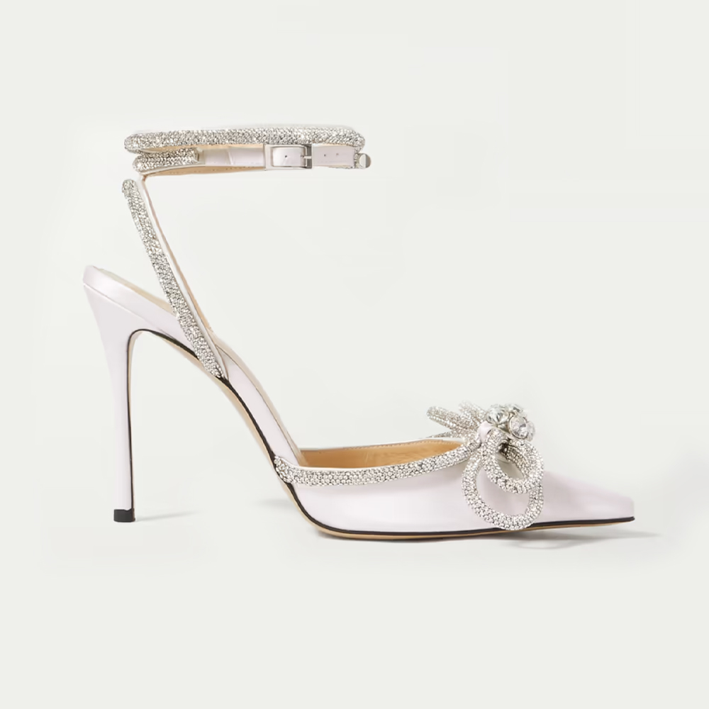 Mach & Mach Double Bow Crystal-Embellished Silk-Satin Point-Toe Pumps