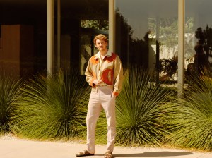 Wales Bonner’s cotton and suede jacket and cotton, linen and silk shirt; Gabriela Hearst’s linen pants. Loewe sandals; David Yurman Ring.