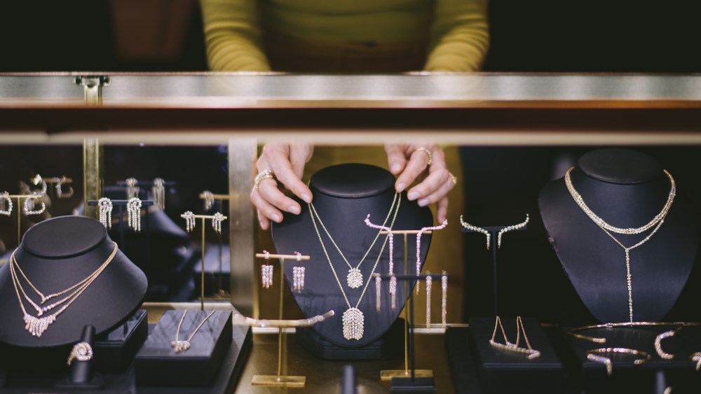 A case at the Couture jewelry show.