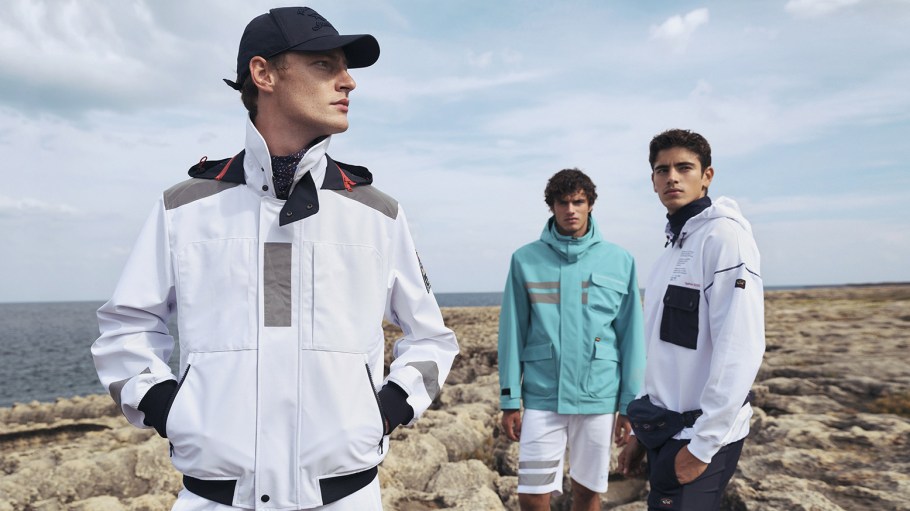 Jackets from Paul&Shark's Save The Sea collection, made by using certified recycled polyester filaments, derived from post-consumer plastic bottles that pollute the sea.