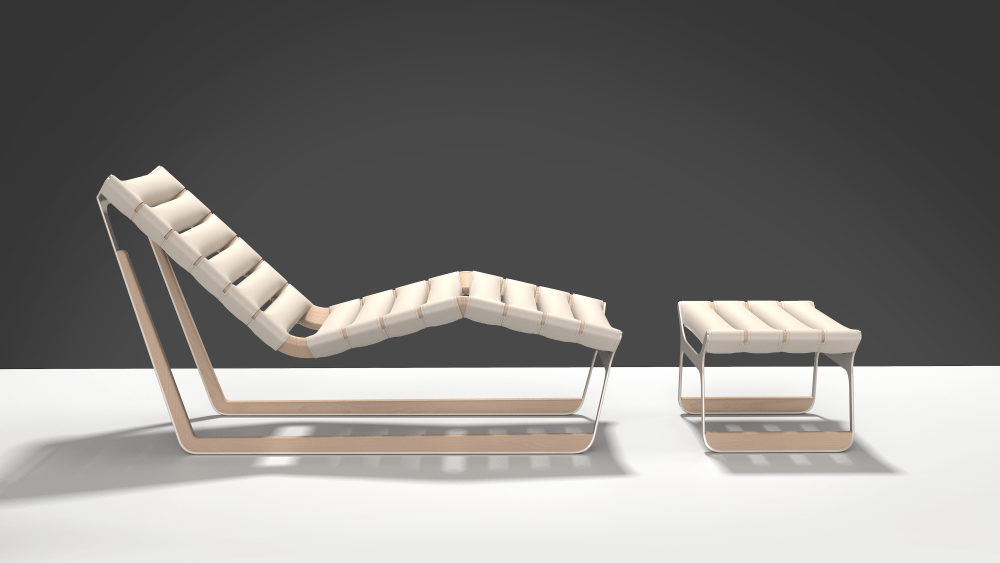 The Belt Lounge Chair and Side Stool designed by Atelier Oï for Louis Vuitton's Objets Nomades collection.
