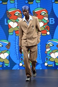 LONDON, ENGLAND - JUNE 11: A model walks the runway at the Labrum London show during London Fashion Week June 2022 on June 11, 2022 in London, England. (Photo by Kate Green/BFC/Getty Images for BFC)