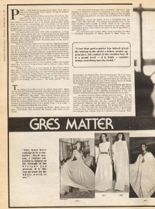 A story on Alix Gres published in WWD, February 1977.