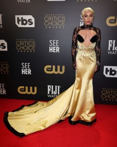 LONDON, ENGLAND - MARCH 13: Lady Gaga arrives at the at 27th Annual Critics Choice Awards London Event at The Savoy Hotel on March 13, 2022 in London, England. (Photo by Neil Mockford/FilmMagic)