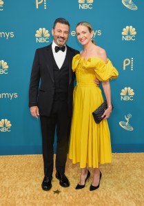 Jimmy Kimmel and Molly McNearney on the 2022 Emmy Awards red carpet.