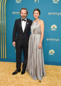 Peter Sarsgaard and Maggie Gyllenhaal on the 2022 Emmy Awards red carpet.