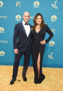 Christopher Meloni in Armani and Mariska Hargitay on the 2022 Emmy Awards red carpet.