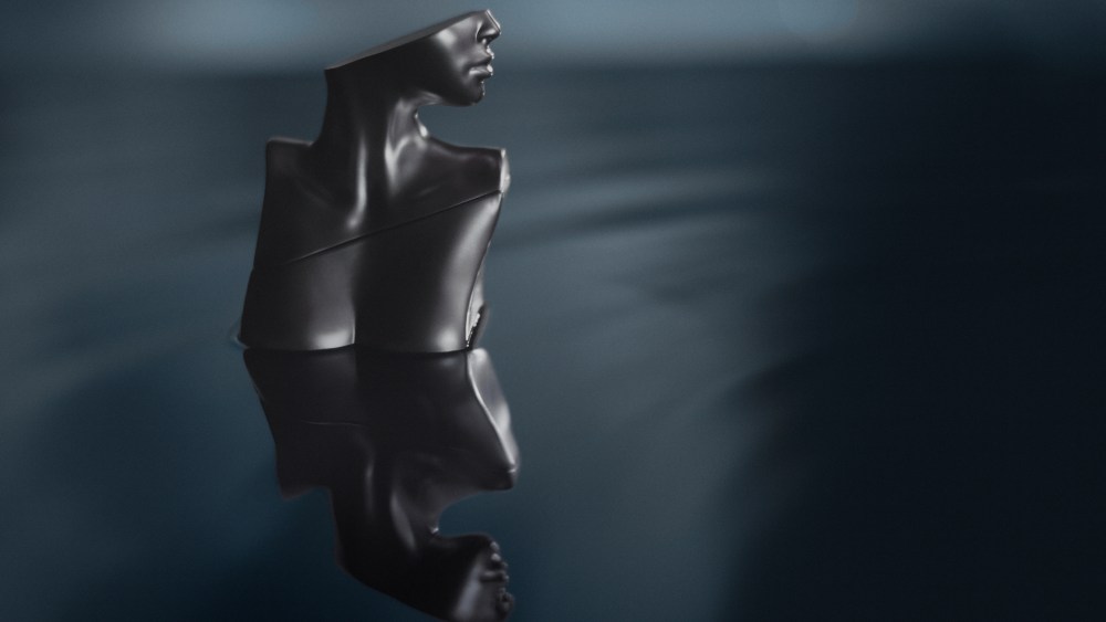 Billie Eilish Eilish No.2 campaign images features bust of a woman in black against a deep blue background.