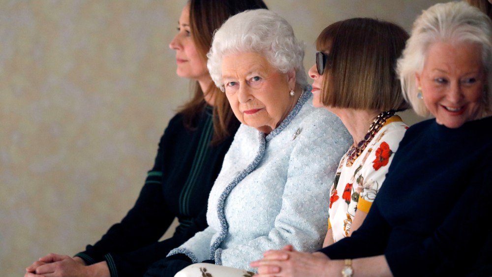 Queen Elizabeth II attends the Richard Quinn show during London Fashion Wee in February 2018.