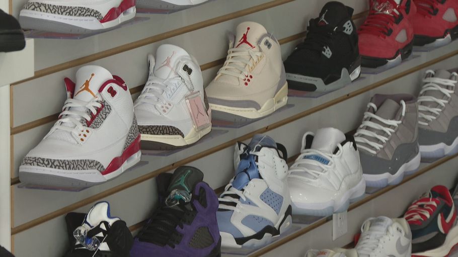 Air Jordan's and other Nike sneakers seen here, at The Sneaker Shop in Cranston, R.I. The boutique was robbed of "thousands of dollars" in goods last Wednesday.
