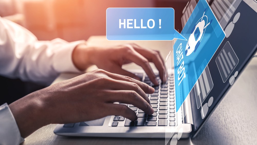 AI Chatbot smart digital customer service application concept. Computer or mobile device application using artificial intelligence chat bot automatic reply online message to help customers instantly.