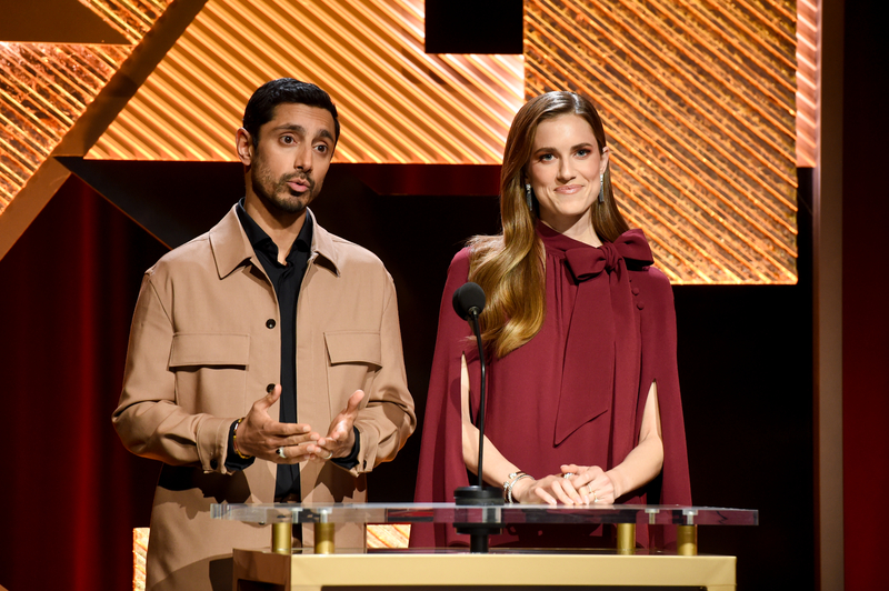Riz Ahmed and Allison Williams at the 95th Oscar Nominations Announcement on Jan. 24 in Beverly Hills.