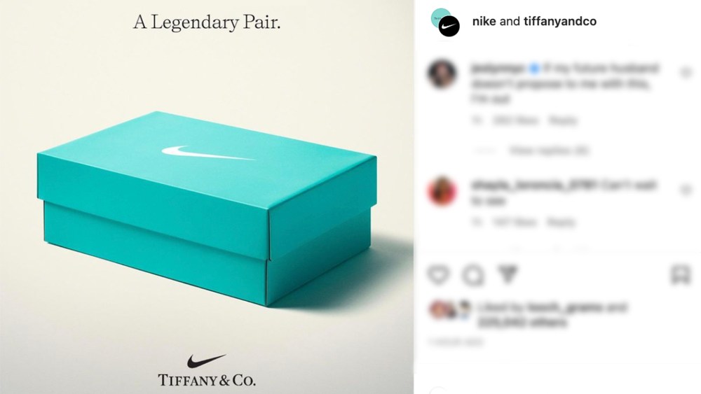 Tiffany and Nike's joint Instagram post confirming their collaboration.