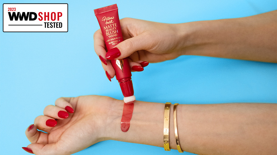 Charlotte Tilbury New Pillow Talk Matte Beauty Blush Wand being applied to arm