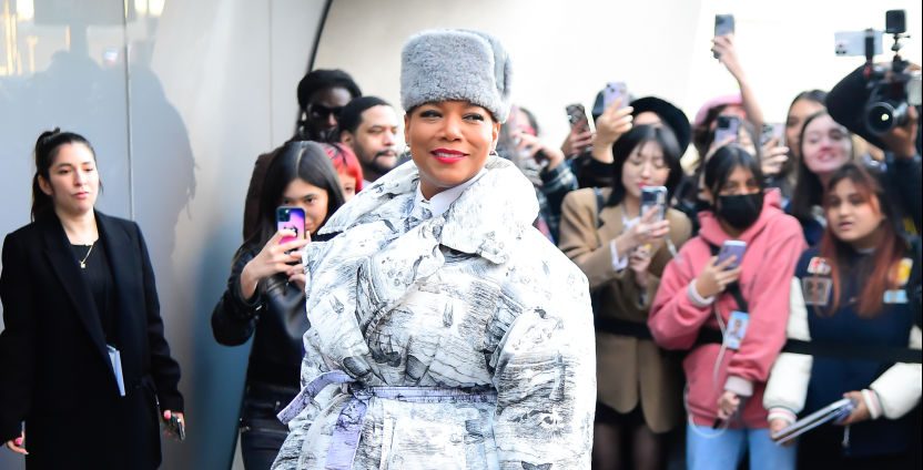 NEW YORK, NEW YORK - FEBRUARY 14: Queen Latifah attends the Thom Browne fashion show during New York Fashion Week at The Shed on February 14, 2023 in New York City. (Photo by Raymond Hall/GC Images)