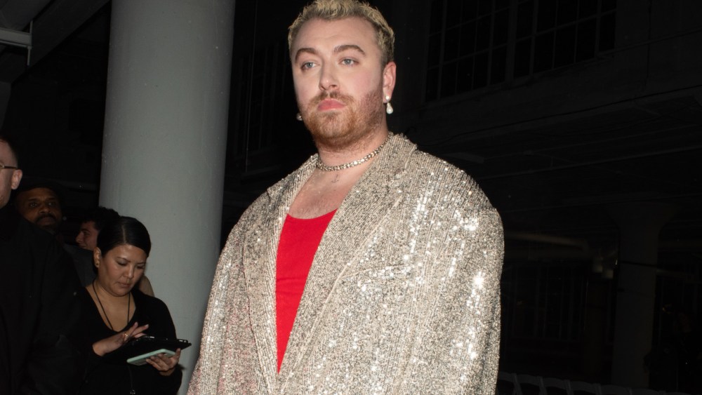 Sam Smith in the front row at Christian Cowan Fall 2023 Ready To Wear Fashion Show at the Starrett-Lehigh Building on February 14, 2023 in New York, New York.