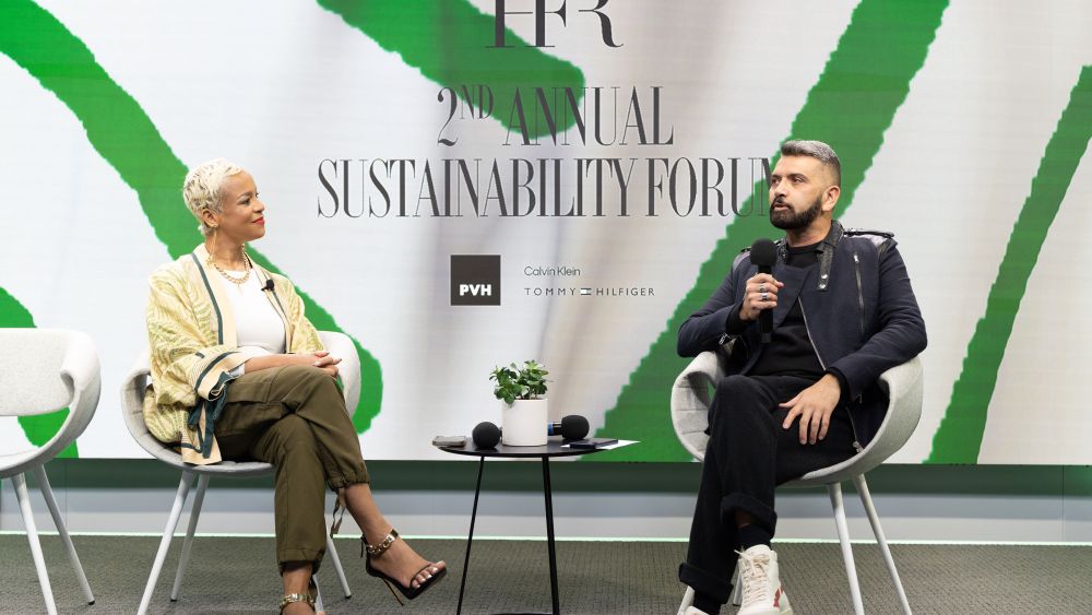 Brandice Daniel, founder and CEO of Harlem's Fashion Row with Rohit Burman, vice president of sustainability and DEI at Calvin Klein Global and PVH.