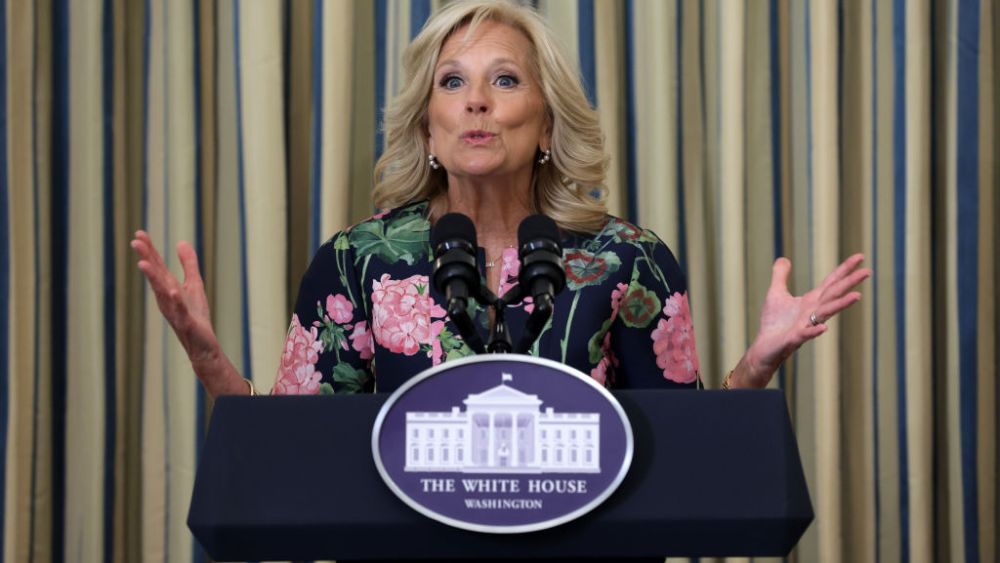 Jill Biden speaking at a media preview of the White House State Dinner for South Korean President on April 24 in Washington, DC.