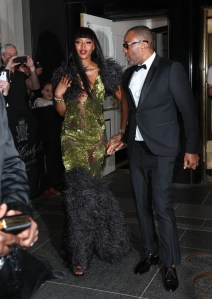 Naomi Campbell and Lee Daniels depart The Carlyle Hotel to attend the MET Gala 2015.