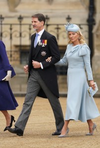 Pavlos, Crown Prince of Greece and Marie-Chantal, Crown Princess of Greece arriving at Westminster Abbey, London, ahead of the coronation of King Charles III and Queen Camilla on Saturday. Picture date: Saturday May 6, 2023. (Photo by Joe Giddens/PA Images via Getty Images)