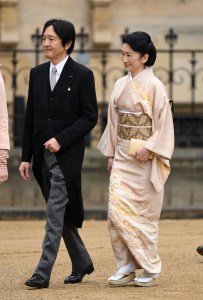 LONDON, ENGLAND - MAY 06: Crown Prince Akishino of Japan and Crown Princess Kiko of Japanarrive at Westminster Abbey for the Coronation of King Charles III and Queen Camilla on May 06, 2023 in London, England. The Coronation of Charles III and his wife, Camilla, as King and Queen of the United Kingdom of Great Britain and Northern Ireland, and the other Commonwealth realms takes place at Westminster Abbey today. Charles acceded to the throne on 8 September 2022, upon the death of his mother, Elizabeth II. (Photo by Karwai Tang/WireImage)