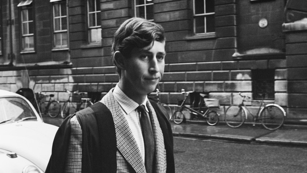 Prince Charles walking in Downing Street, Cambridge, UK, 12th October 1967. He is beginning his term at Trinity College.  (Photo by Peter Dunne/Daily Express/Getty Images)