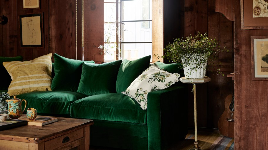 Hadley Square Arm Emerald Velvet Sofa from GreenRow