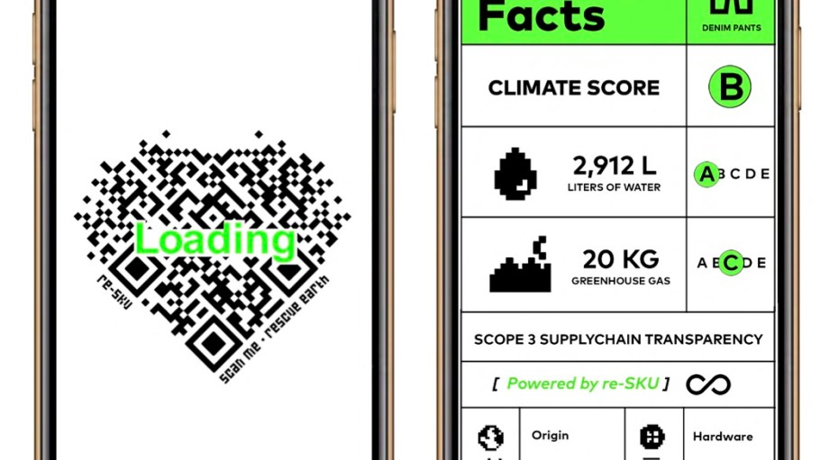 The mobile phone interface for Pennsylvania-based startup re-SKU's Climate Facts carbon tracking software.