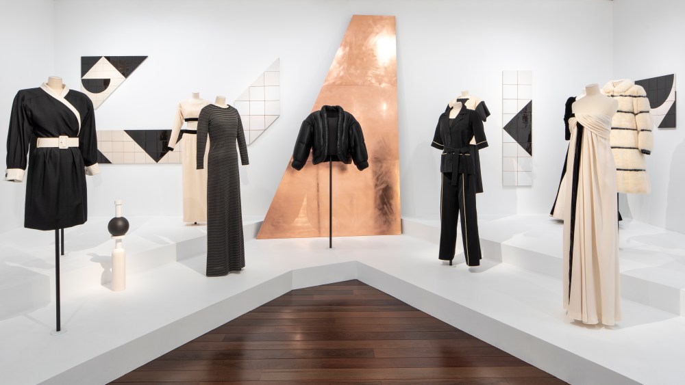 Designs by Yves Saint Laurent juxtaposed with works by Claudia Wieser.
