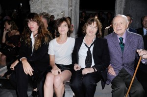 Lou Doillon, Charlotte Gainsbourg, Jane Birkin and Pierre Berge in the front row at Saint Laurent RTW Spring 2017.
